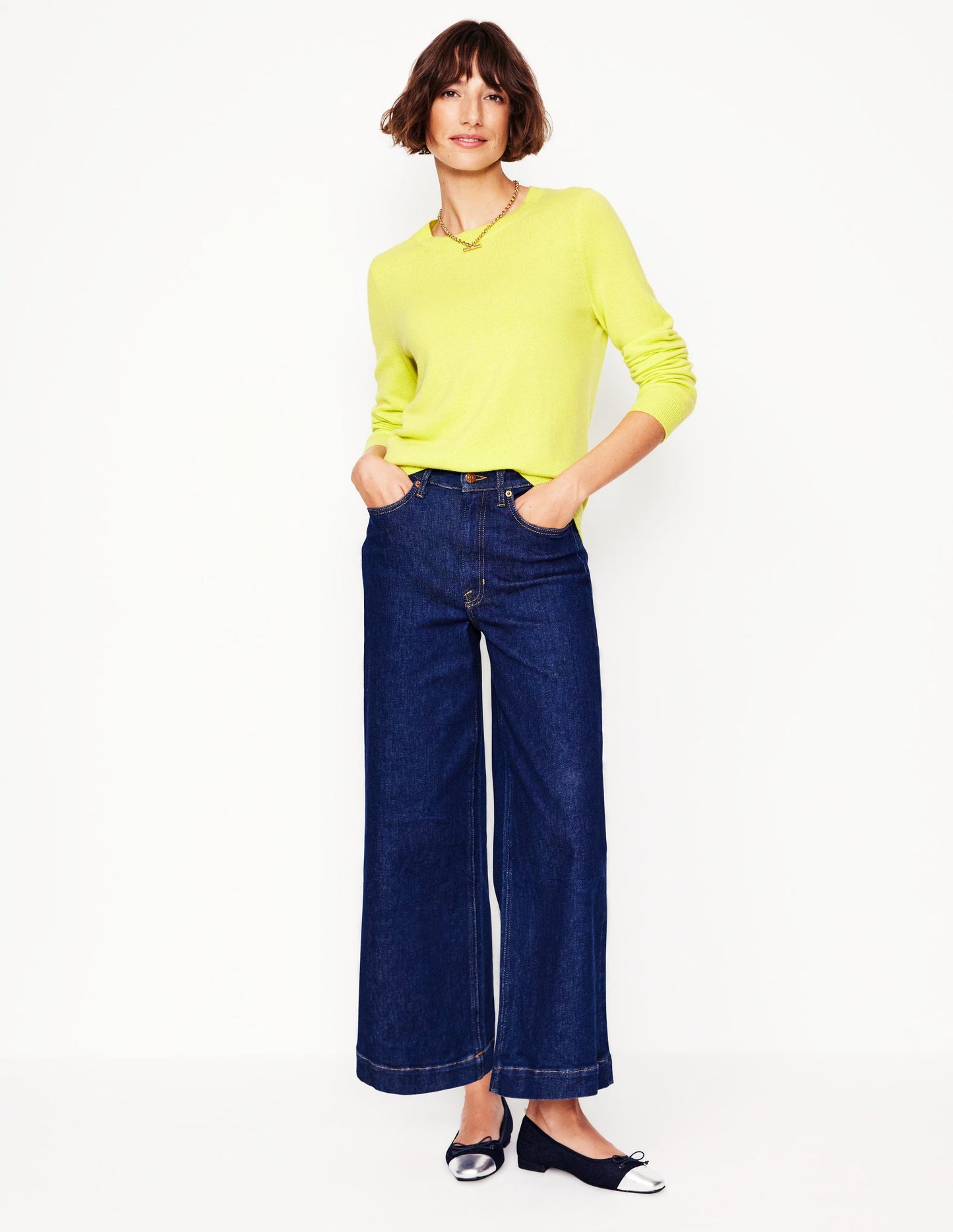 Eva Cashmere Crew Neck Jumper-Soda Yellow