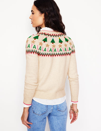 Edie Fair Isle Cardigan-Ecru Marl, Fa La La