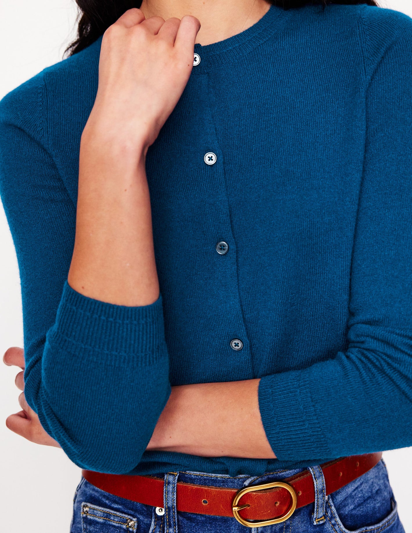 Eva Cashmere Crew Cardigan-Harbour Blue