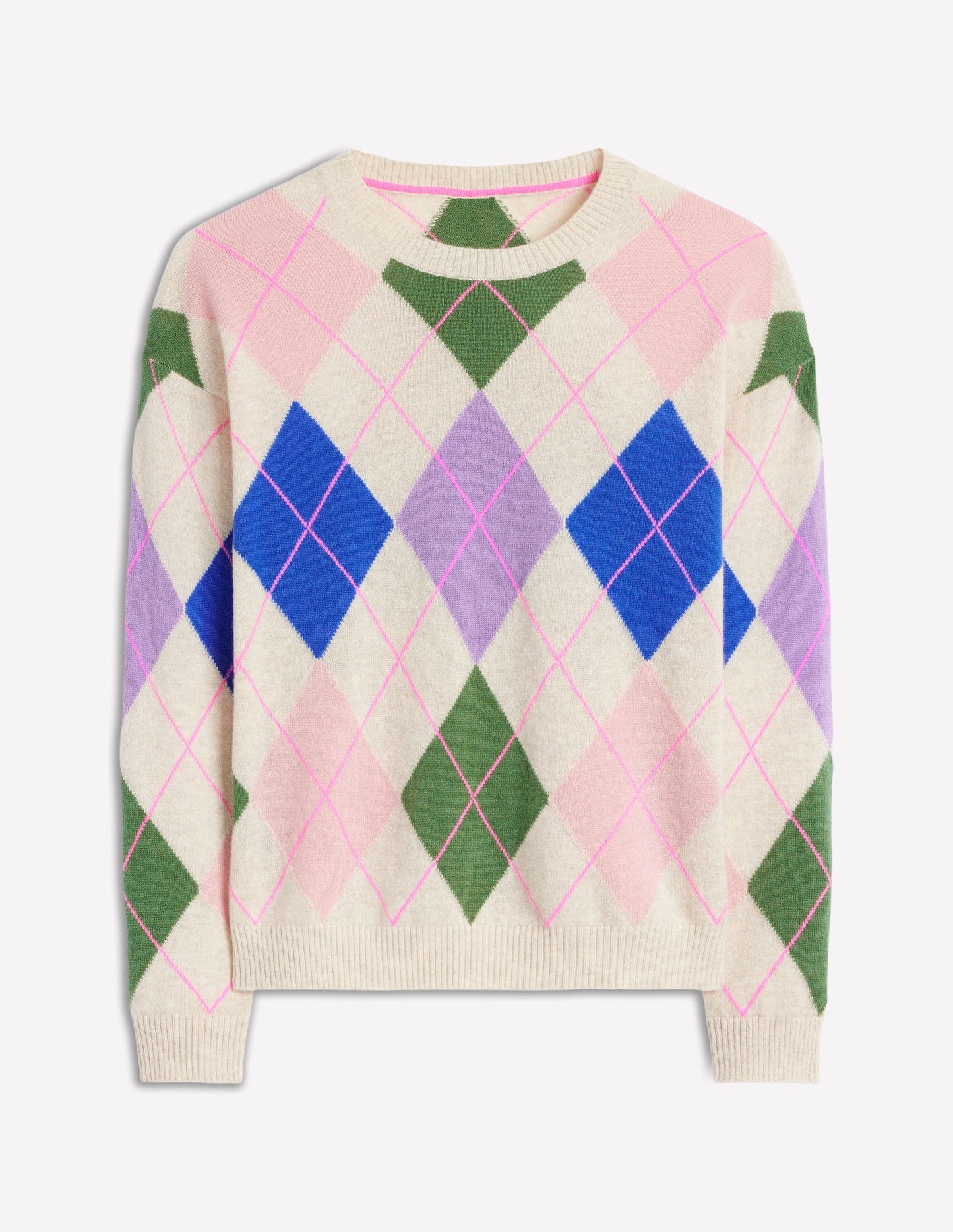 Lydia Cashmere Jumper-Green and Lilac Multi Argyle