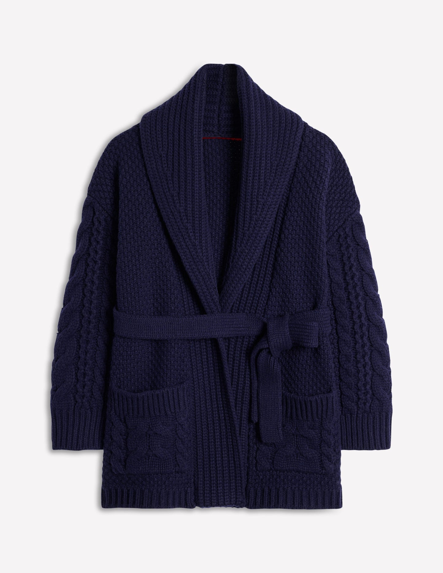 Cable Belted Cardigan-Navy