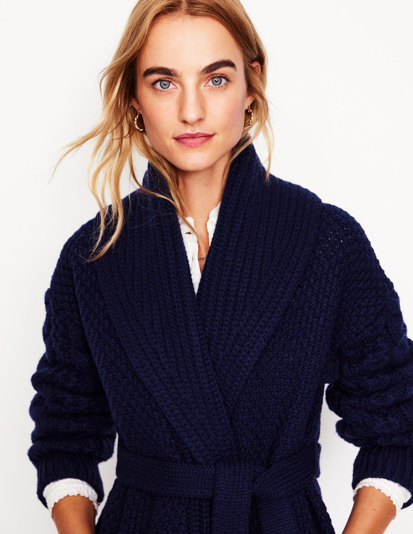 Cable Belted Cardigan-Navy