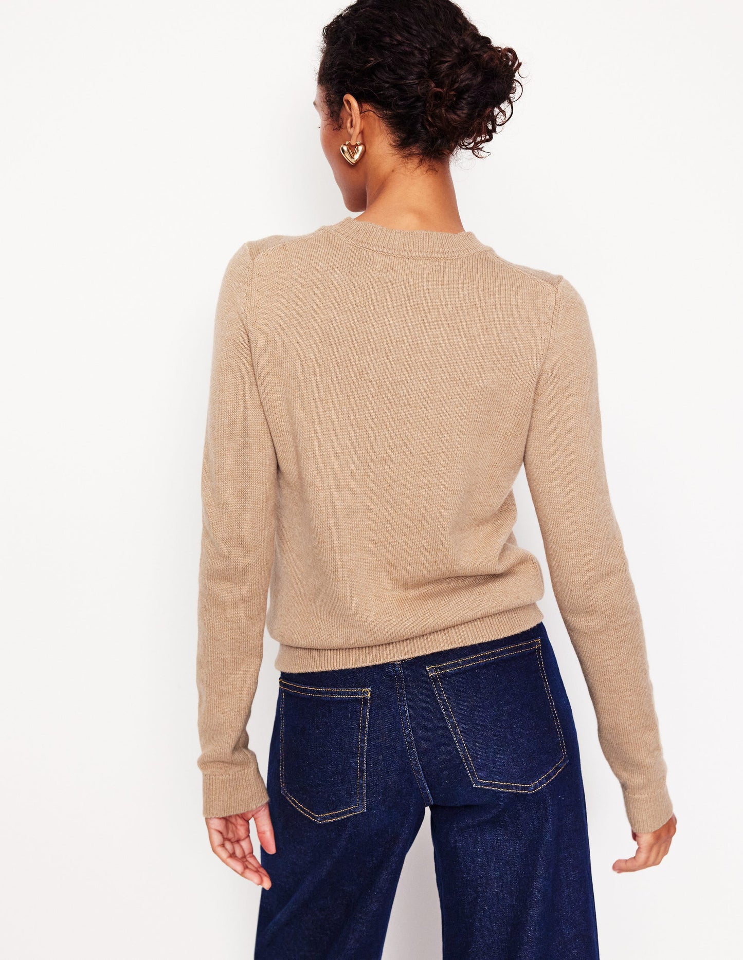 Embroidered Floral Jumper-Camel Melange