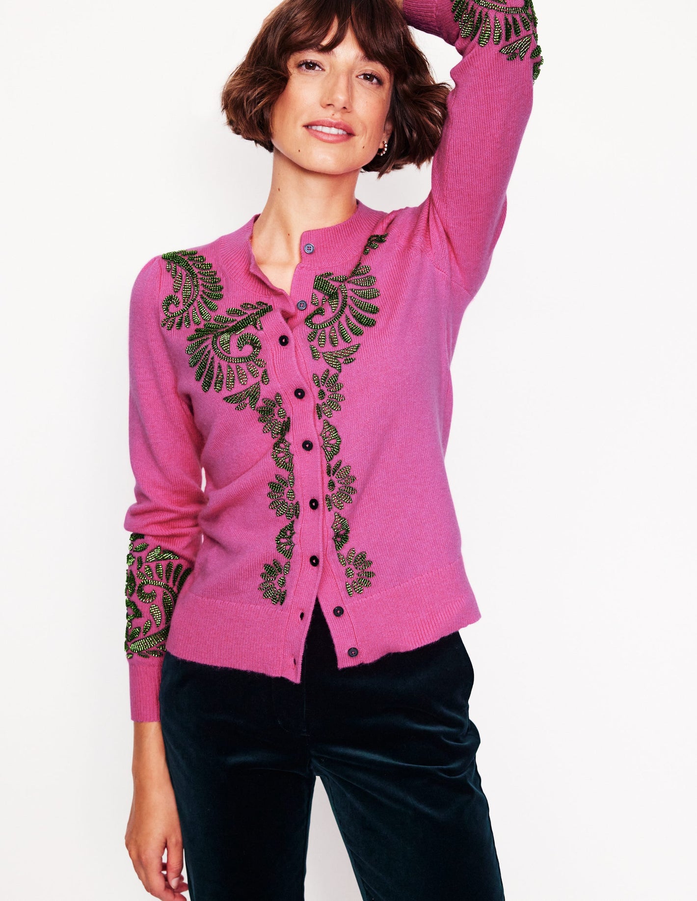 Fenella Embellished Cardigan-Party Pink