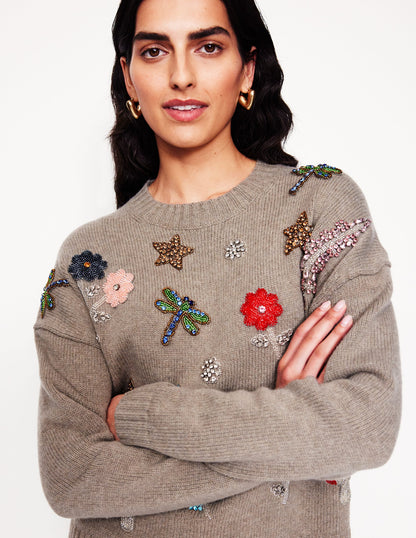 Embellished Sweater-Mink Melange