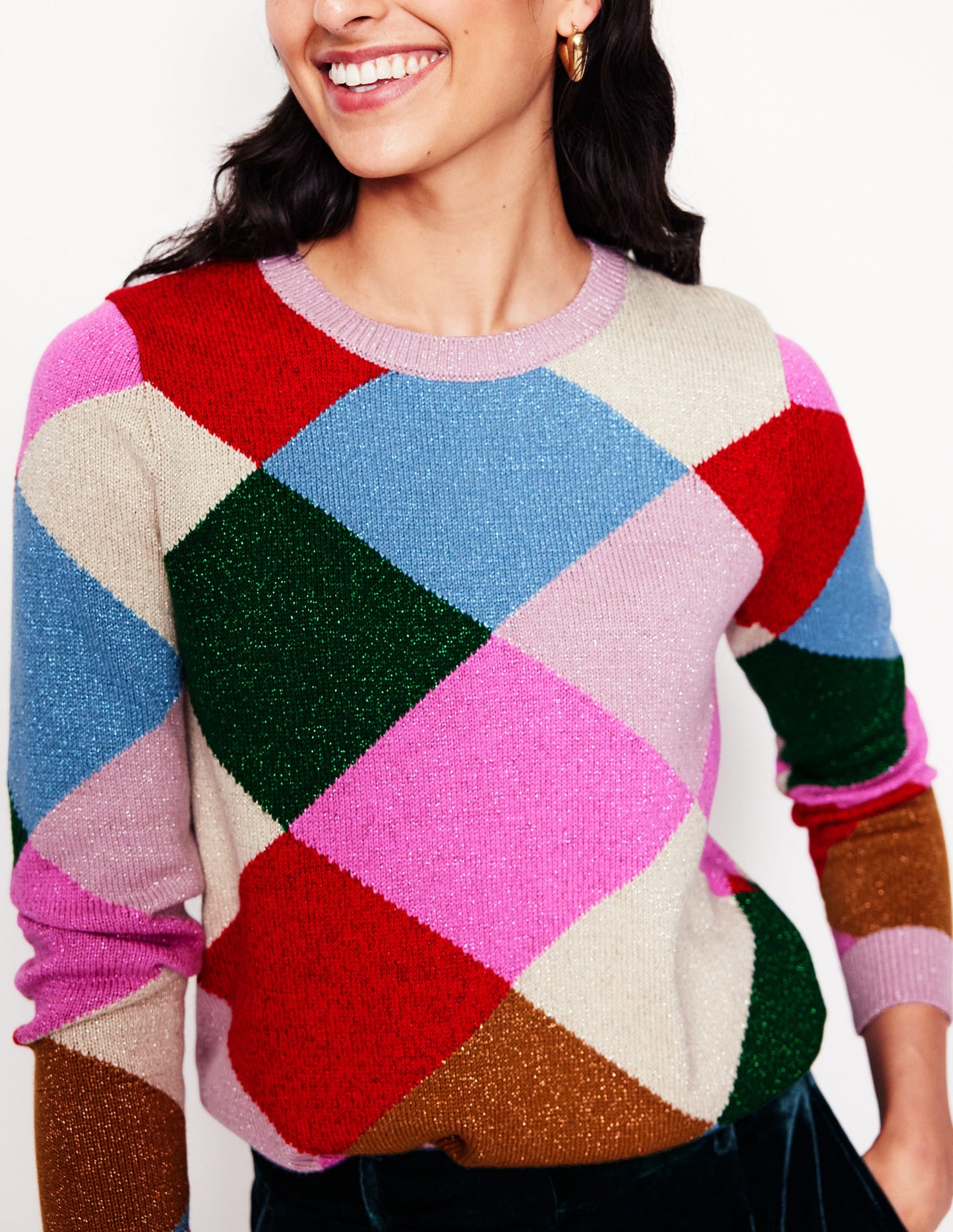 Sparkly Argyle Sweater-Multi Rainbow, Argyle