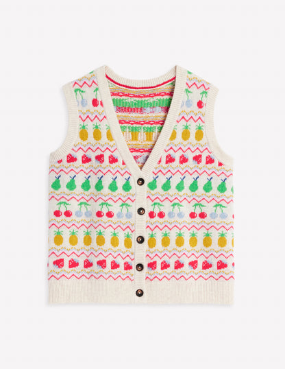 Edie Fair Isle Waistcoat-Ecru Marl, Fruit