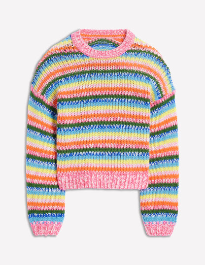 Striped Fluffy Chunky Sweater-Chunky Rainbow Stripe