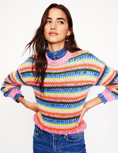 Striped Fluffy Chunky Sweater-Chunky Rainbow Stripe