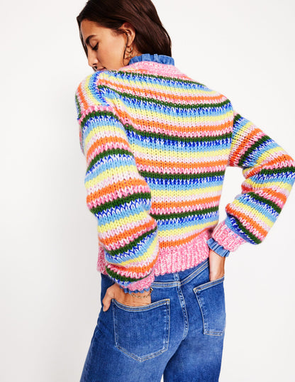 Striped Fluffy Chunky Sweater-Chunky Rainbow Stripe