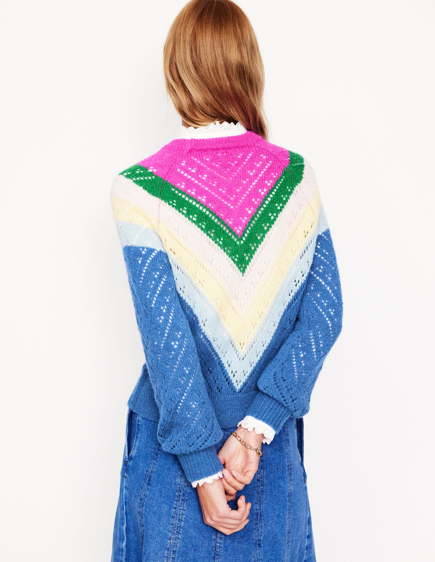 Alice Fluffy Raglan Sweater-Blue and Pink Chevron