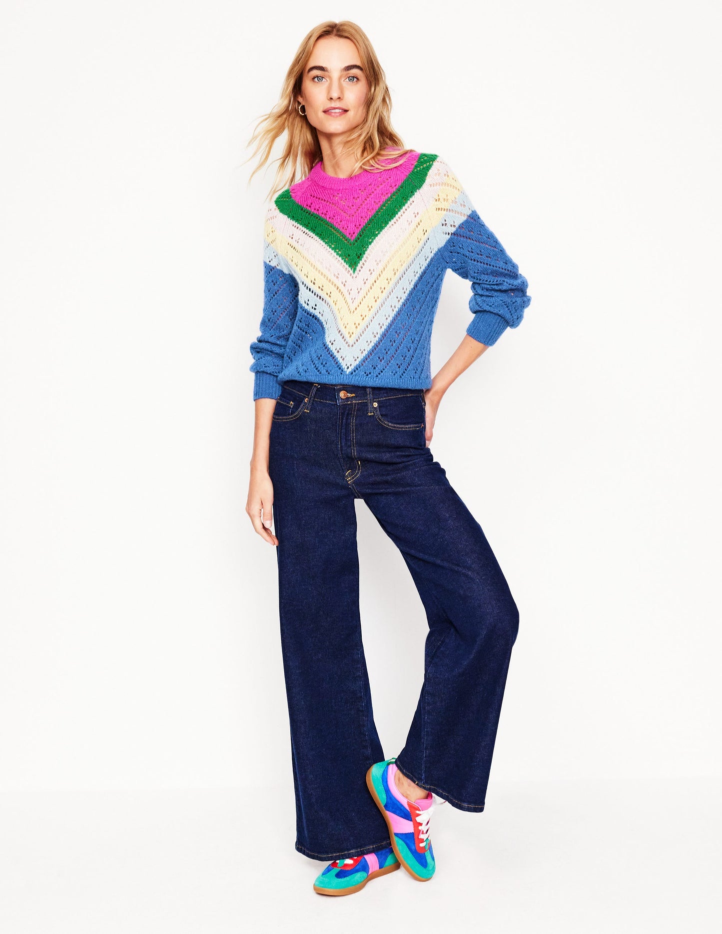 Alice Fluffy Raglan Sweater-Blue and Pink Chevron