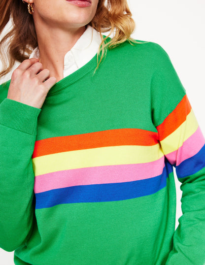 Lara Relaxed Cotton Jumper-Bright Green Chest Stripe