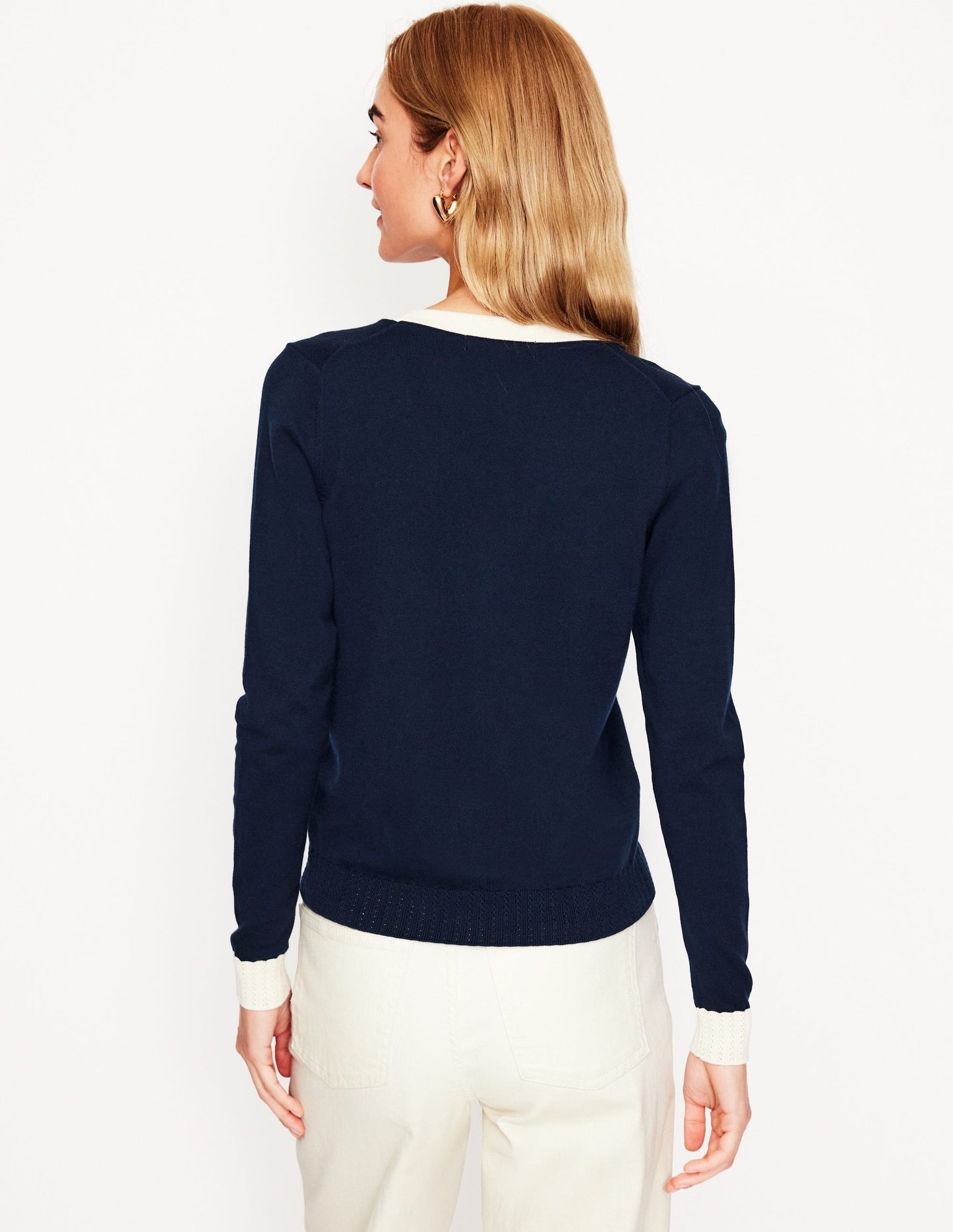 Emilia Cotton V Neck Cardigan-Navy