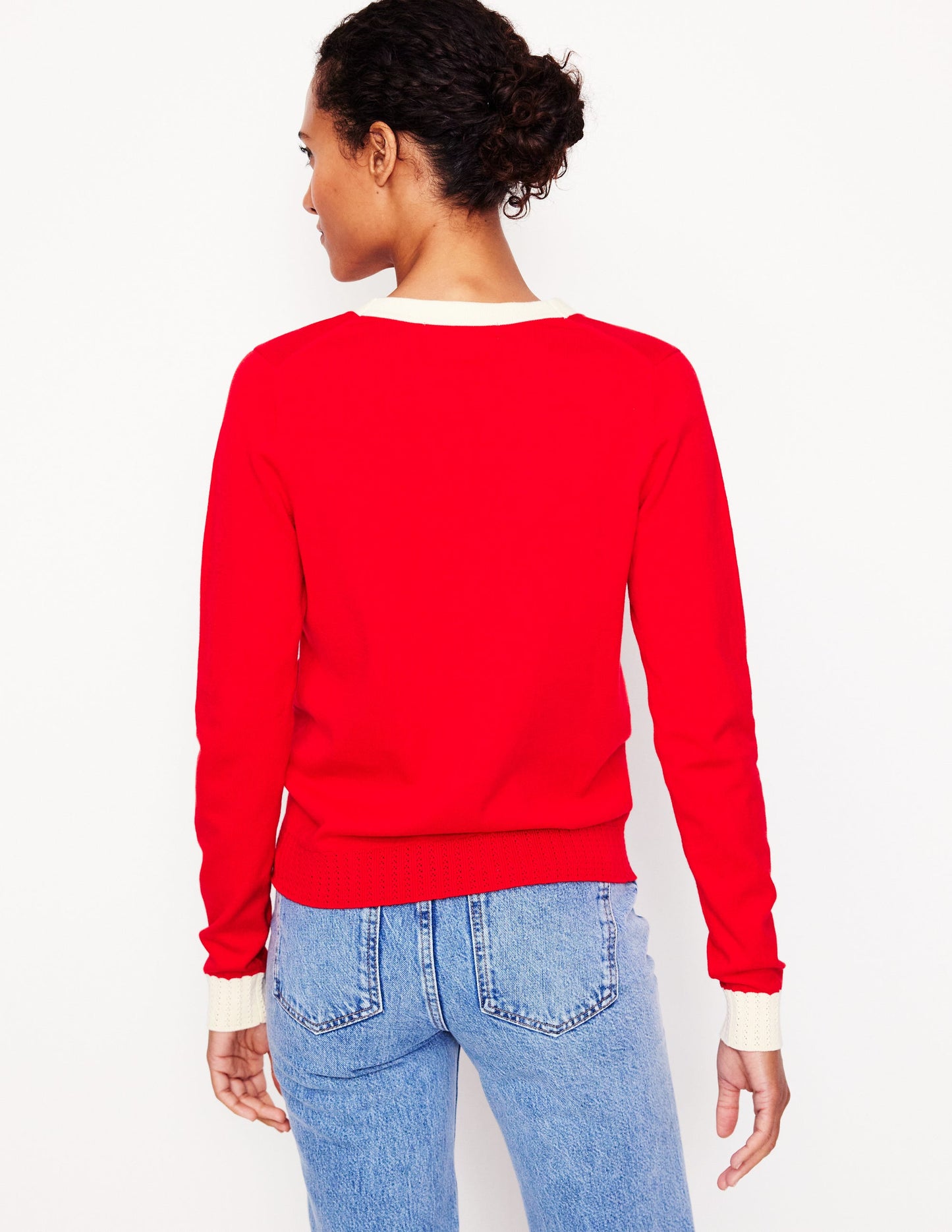 Emilia Cotton V Neck Cardigan-Poppy Red