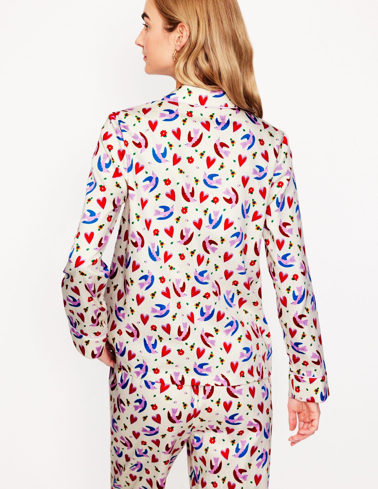 Cotton Sateen Pajama Shirt-Ivory, Heart Flutter