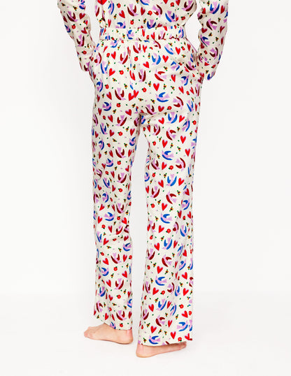 Cotton Sateen Pajama Trousers-Ivory, Heart Flutter