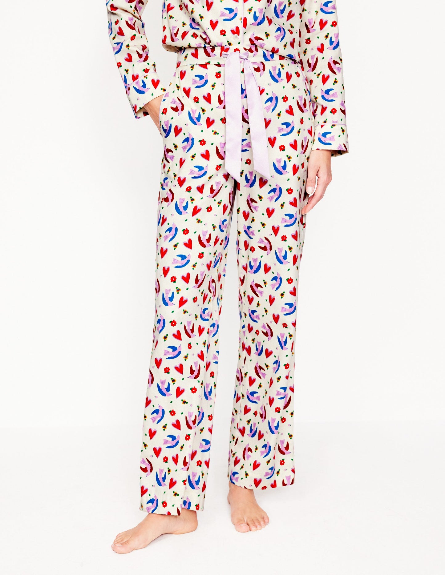 Cotton Sateen Pajama Trousers-Ivory, Heart Flutter