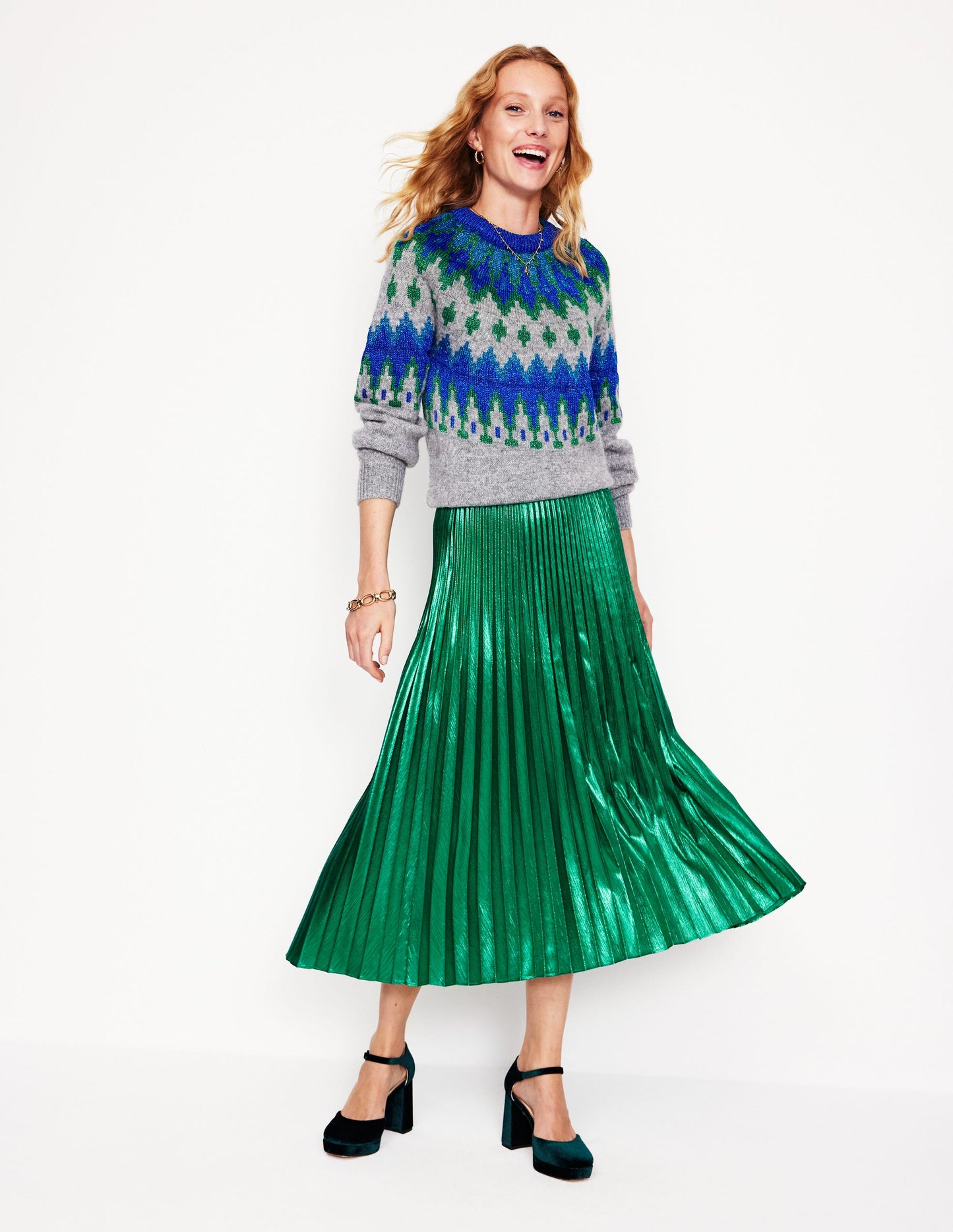 Camilla Metallic Midi Skirt-Malachite