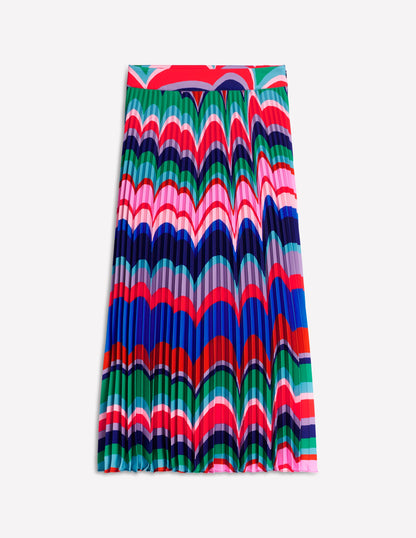 Pleated Maxi Skirt-Abstract Wave