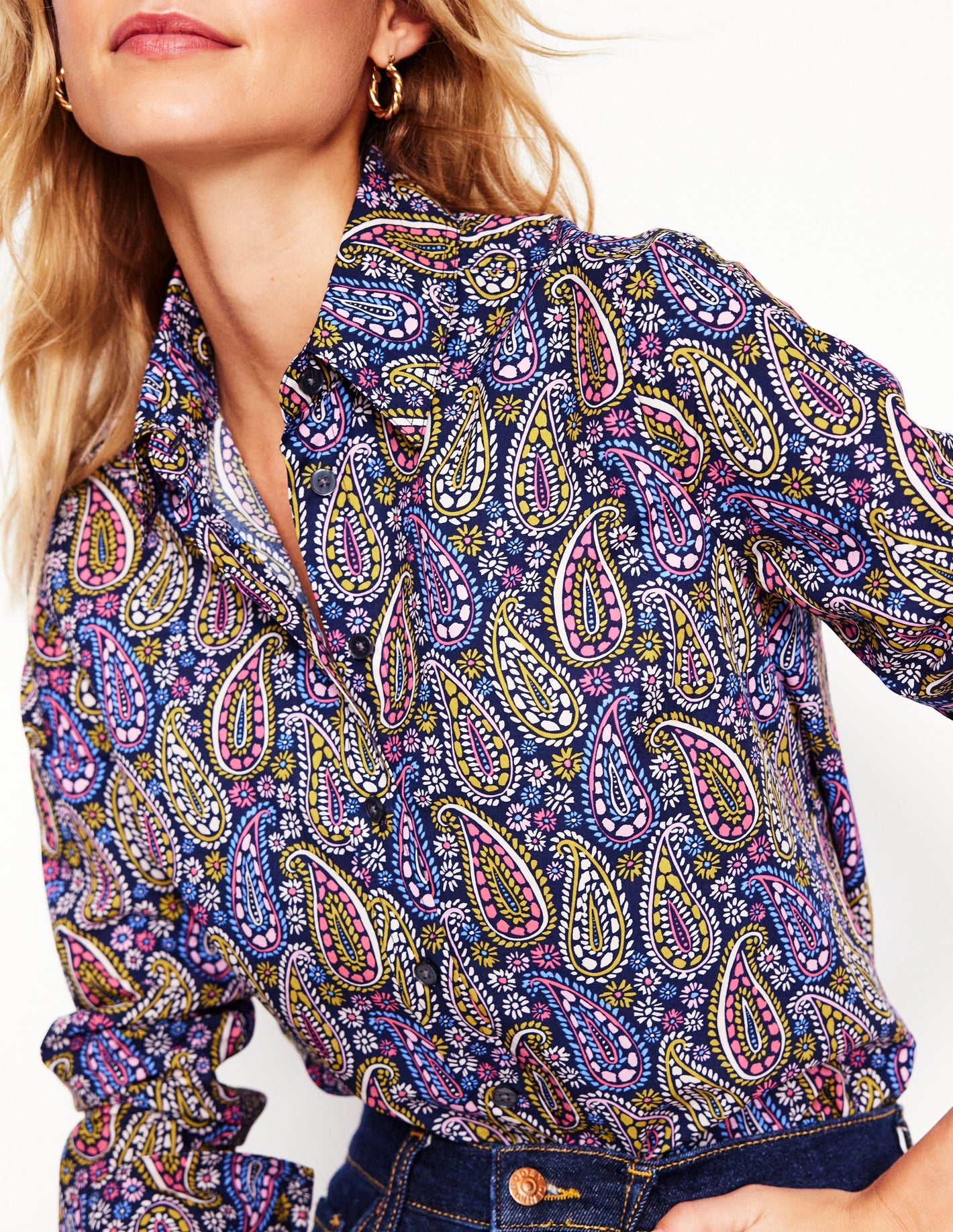 Sienna Cotton Shirt-Dawn Blue, Illustrated Paisley