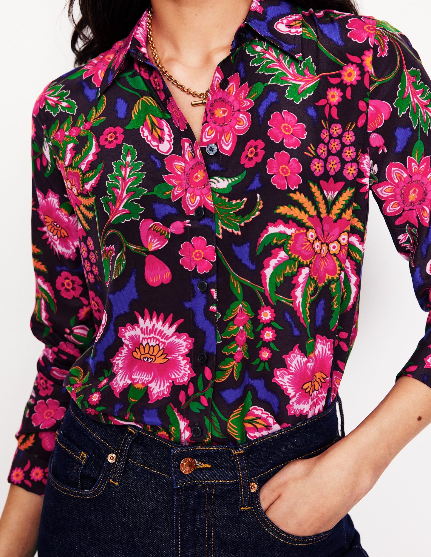 Sienna Silk Shirt-Multi, Blossom Flourish