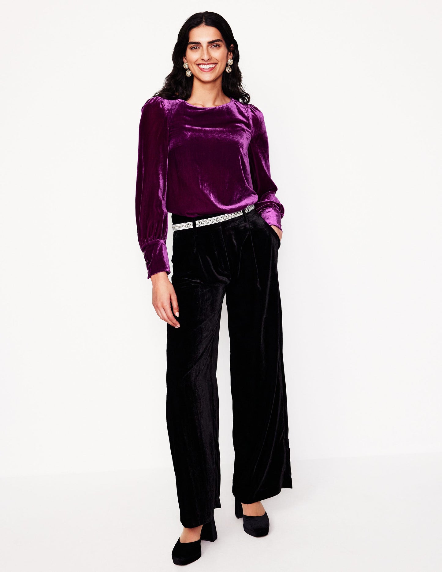 Button Back Velvet Top-Regal Purple