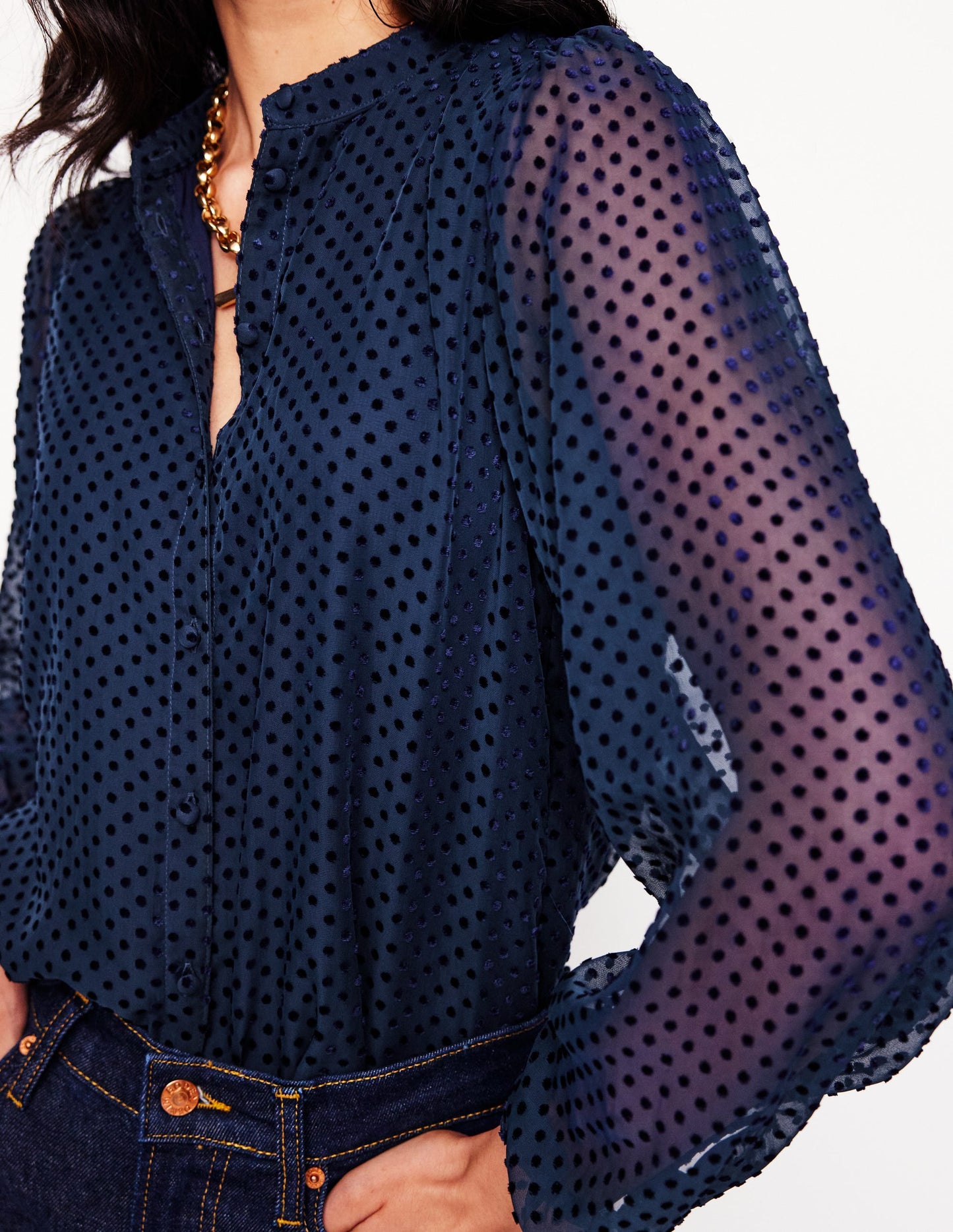 Theodora Devore Blouse-Navy Spot