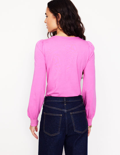 Smocked Cuff Supersoft Top-Tickled Pink