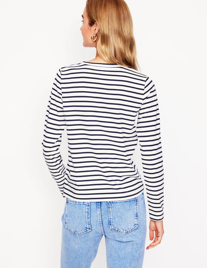 Novelty Long Sleeve Jersey Top-Ivory, Navy Heart