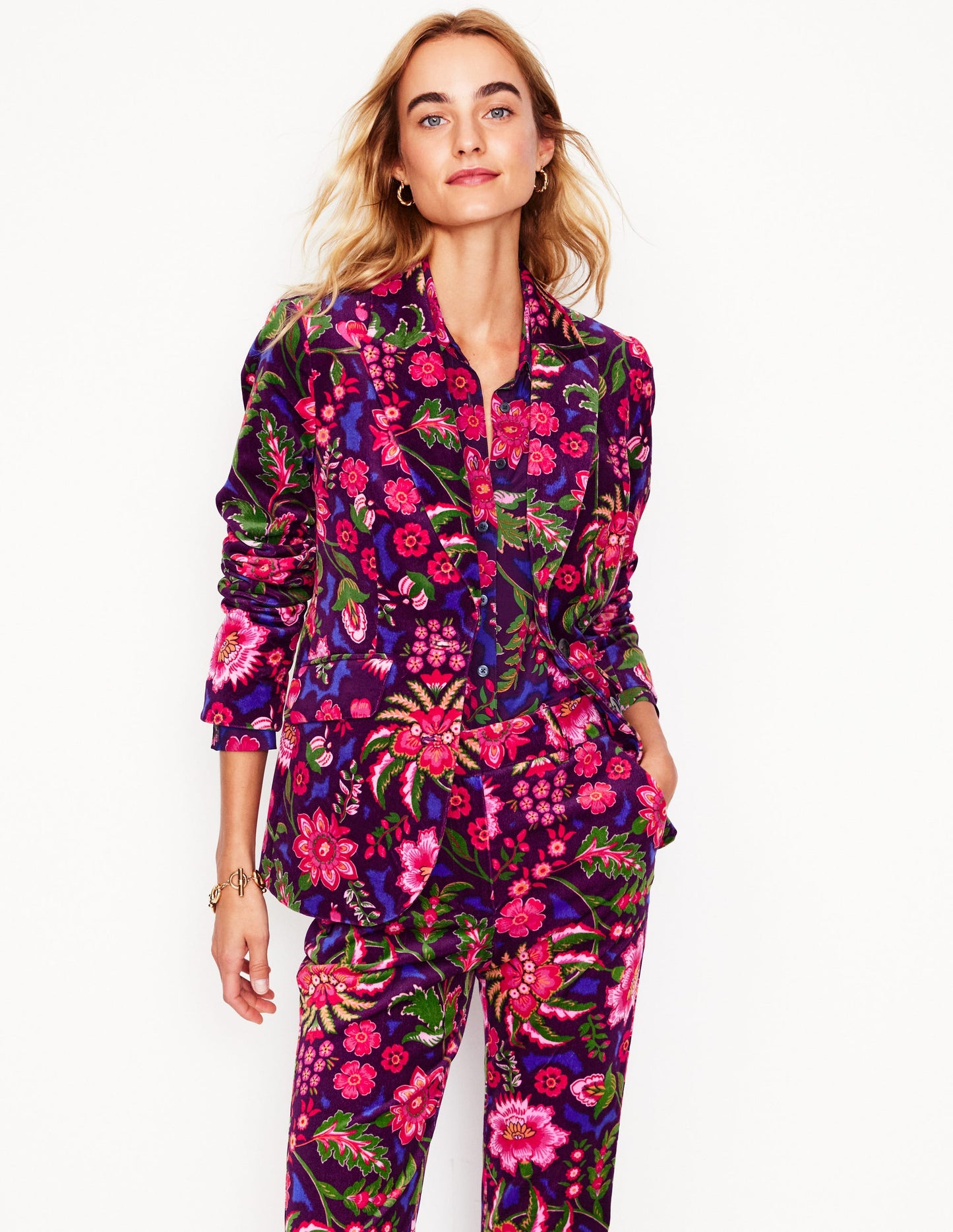 Marylebone Velvet Blazer-Blossom Flourish