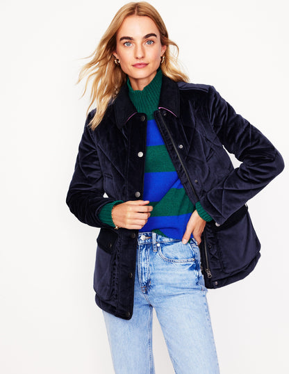 Quilted Velvet Jacket-Navy