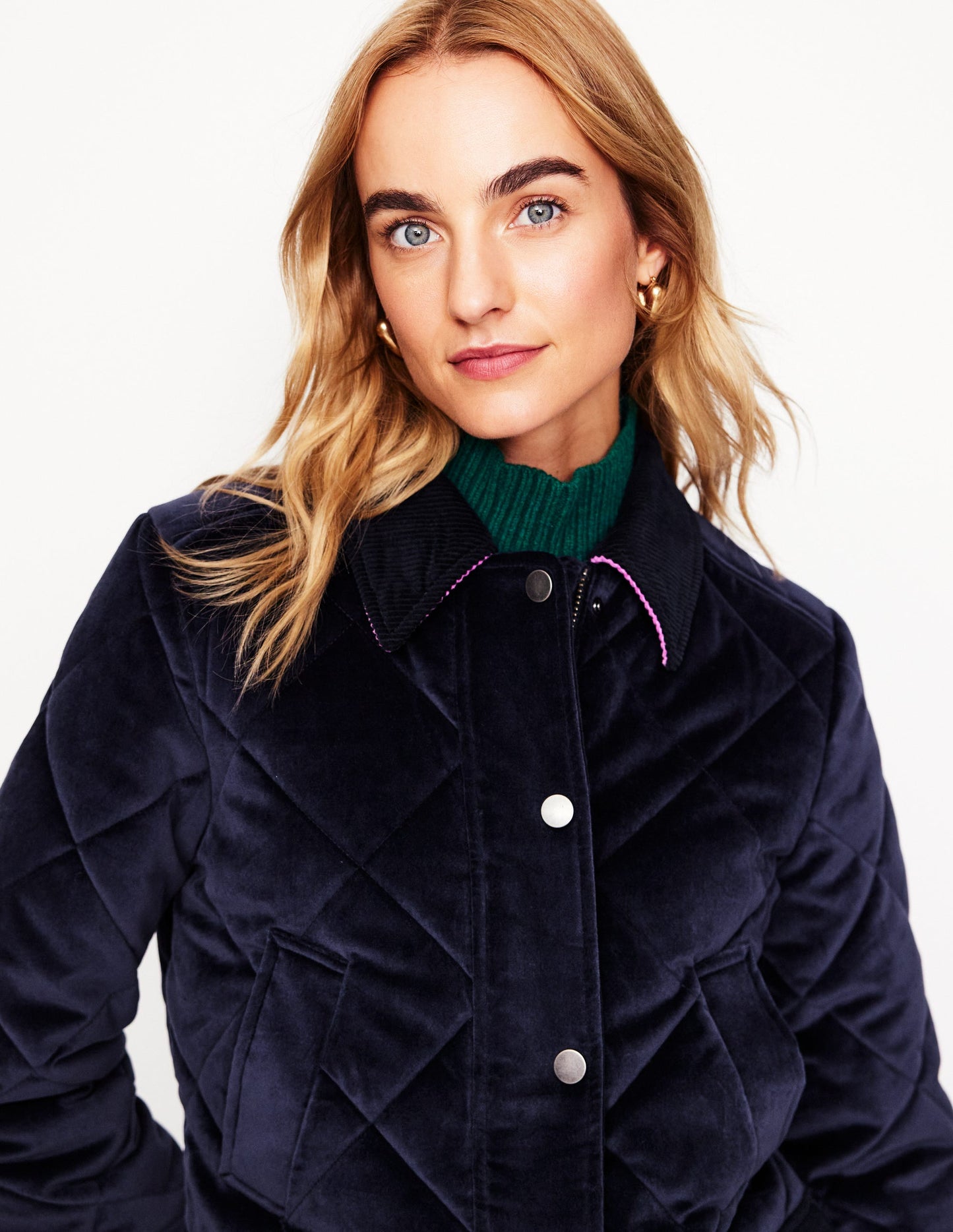 Quilted Velvet Jacket-Navy