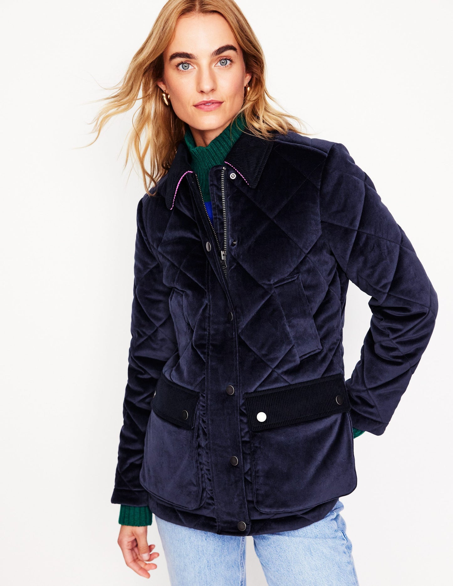 Quilted Velvet Jacket-Navy