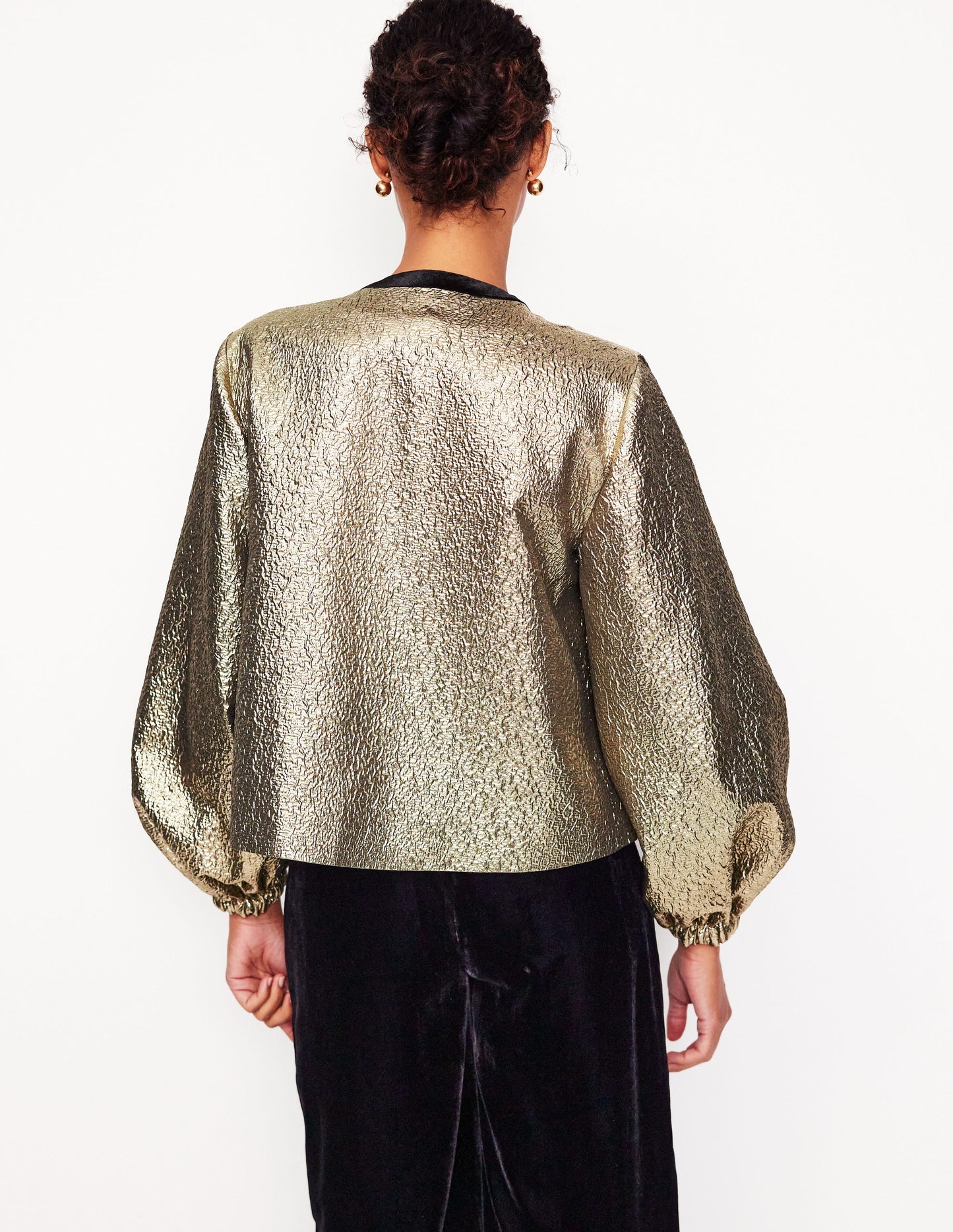 Jacquard Bow Detail Jacket-Gold