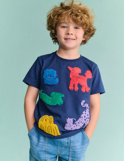 Short Sleeve Bouclé T-shirt-Starboard Blue Dogs