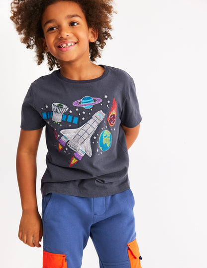 Glow Superstitch T-shirt-Robot Blue Space