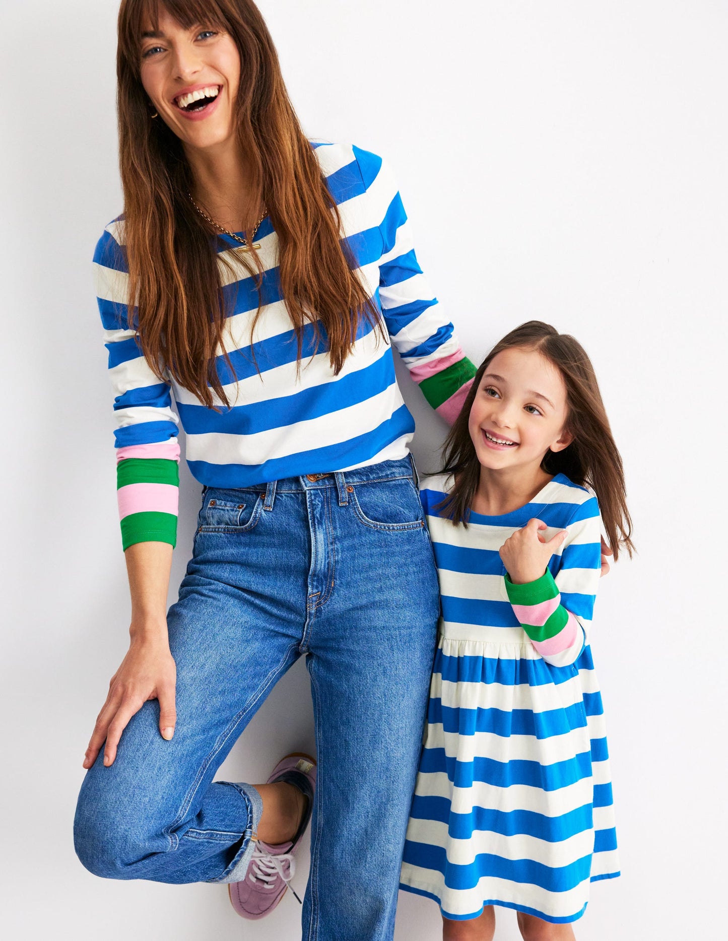 Long-Sleeved Fun Jersey Dress-Gallery Blue/ Ivory Stripe