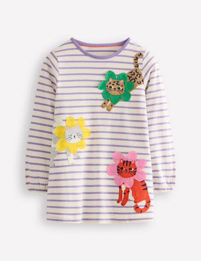 Appliqué Jersey Tunic-Aster Purple / Ivory Cats