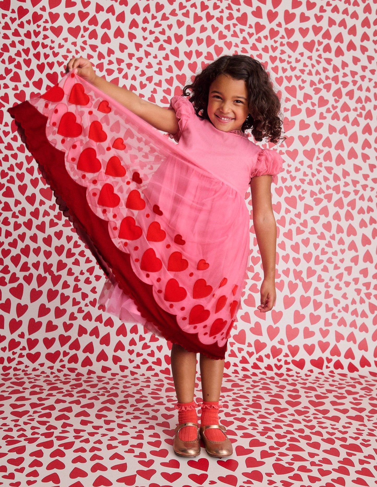 Appliqué Hem Tulle Dress-Bubblegum Pink Hearts