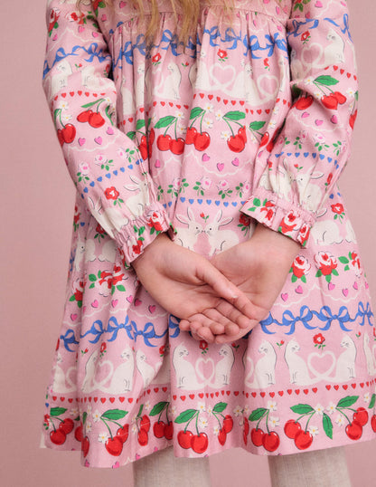 Bess Cosy Smocked Dress-Pink Valentines Bunny