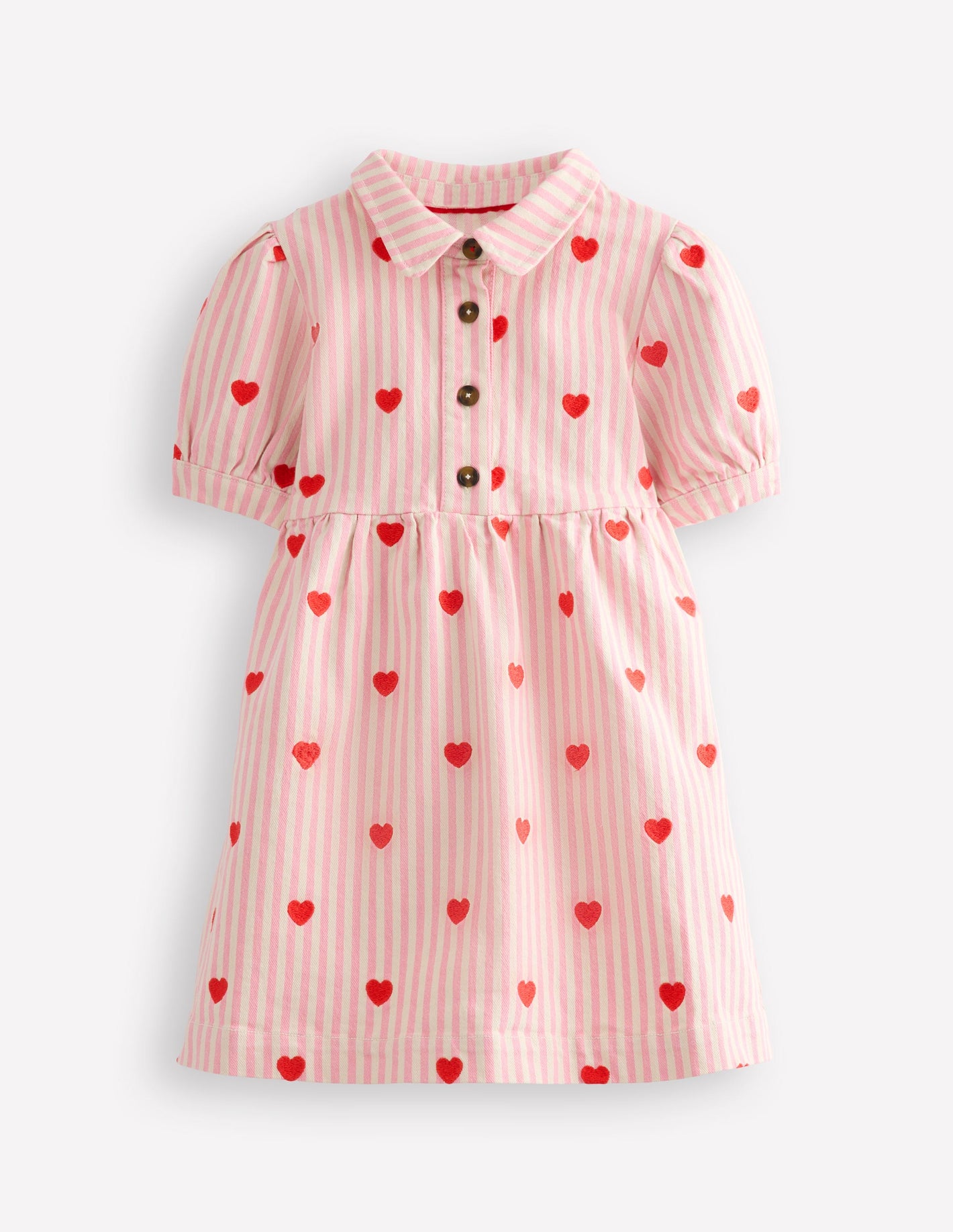 Izzy Denim Shirt Dress-Vanilla/Bubblegum Hearts