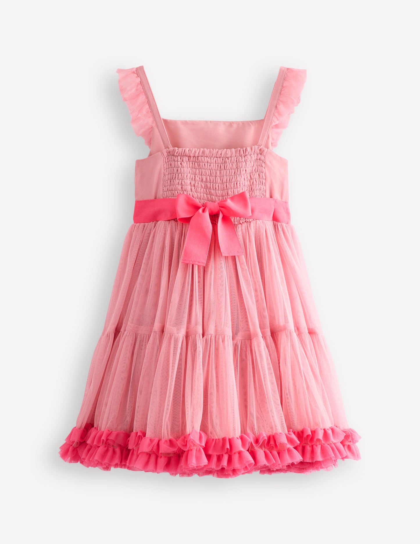 Ruffle Hem Tulle Dress-Vintage Pink