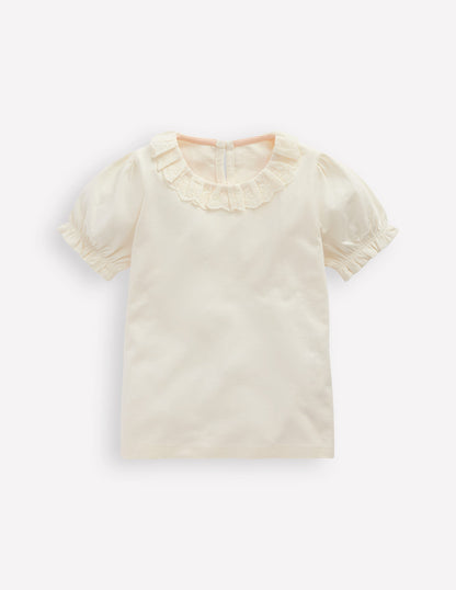 Short Sleeved Collared Top-Ivory Broderie