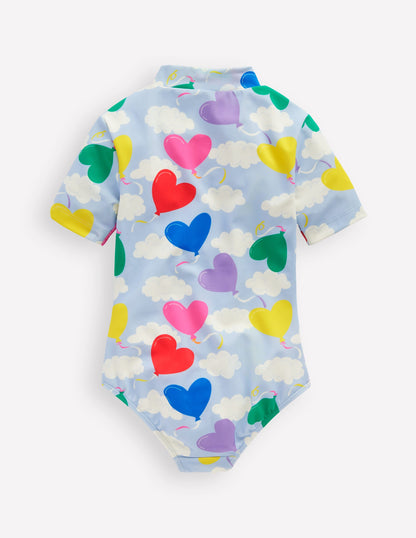 Short-sleeved Swimsuit-Misty Blue Balloon Sky