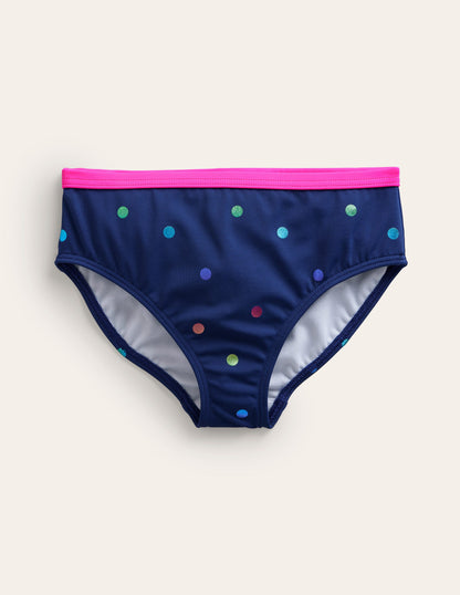 Patterned Bikini Bottoms-Navy Rainbow Confetti Spot