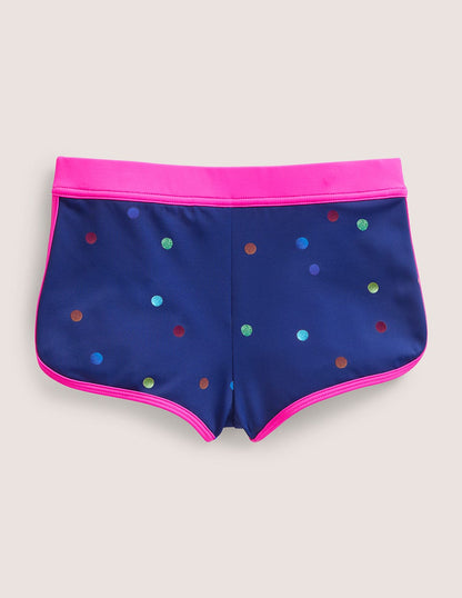 Patterned Swim Shorts-Navy Rainbow Confetti Spot