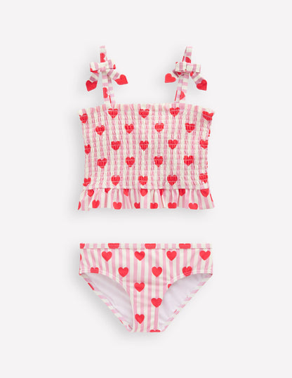 Smocked Tankini Set-Bubblegum Pink Heart Stripe