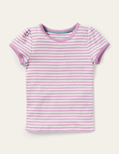 Short Sleeve Pointelle Top-Lilac Purple/Soft Ivory