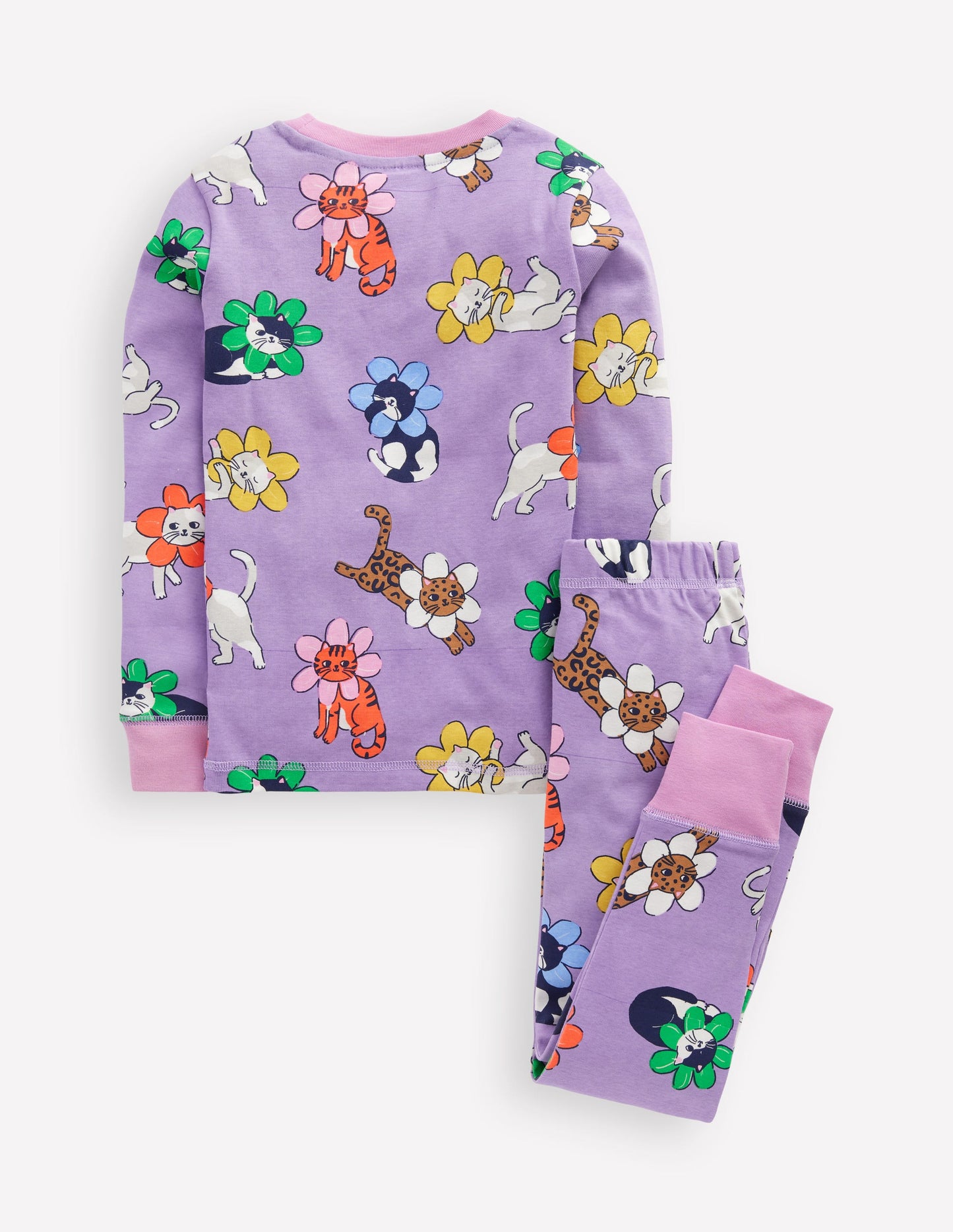 Snug Long John Pyjamas-Aster Purple Flower Cats